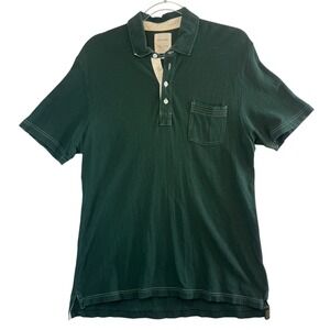 Billy Reid Garment Dyed Cotton Polo Shirt Green Slub Henley Collar M Luxury READ